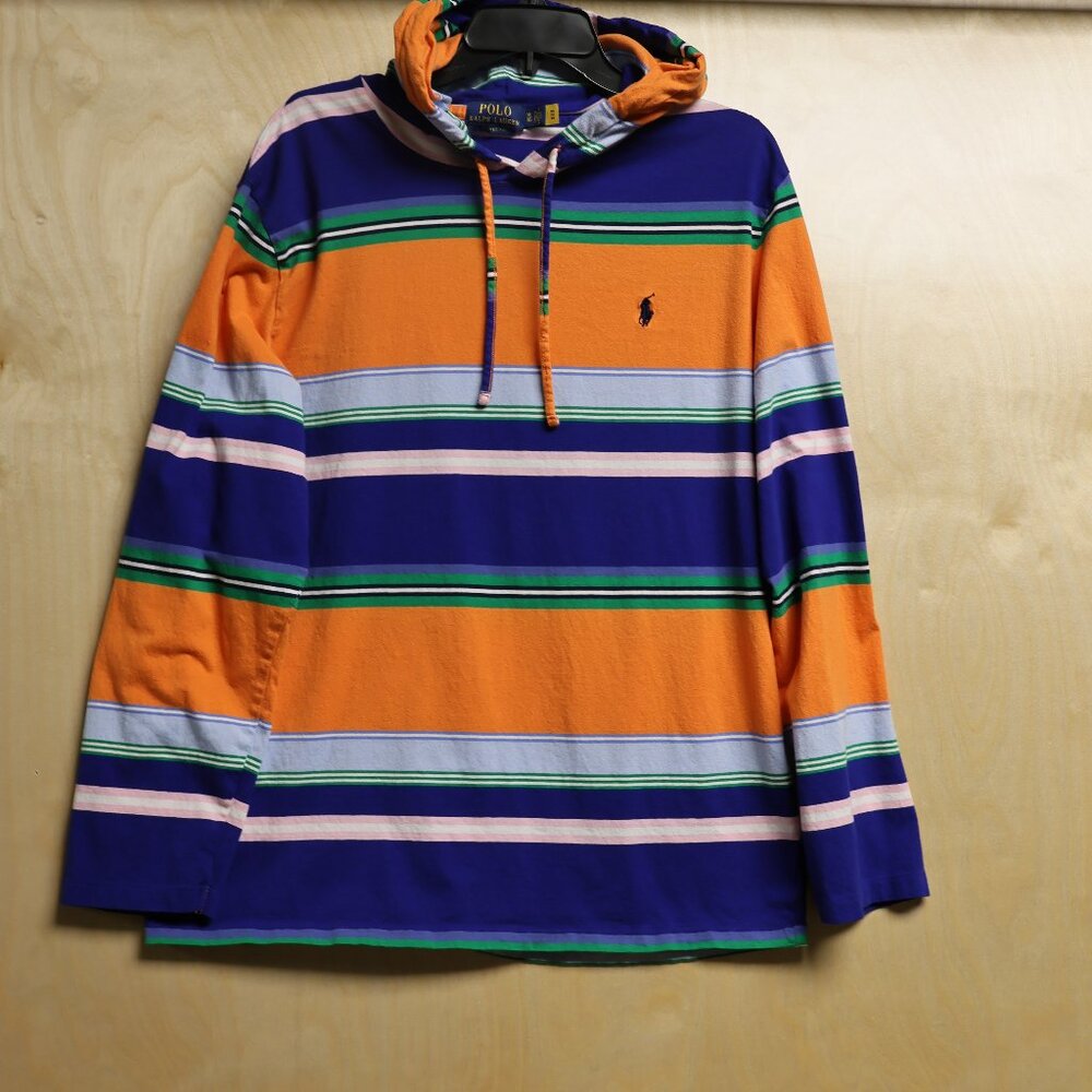 Polo Ralph Lauren Orange Multi Stripe Long Sleeve Hooded T-Shirt Men's XL